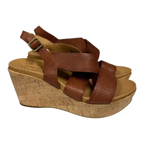 Kork-Ease Ashcroft Brown Leather Wedge Cork Platform Sandals 8 - Picture 3 of 7